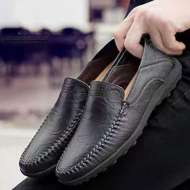 New Men's Leather Shoes with Velvet Soft Soles British Fashion Men's Shoes Trend Versatile One-pedal Lazy Doudou Shoes