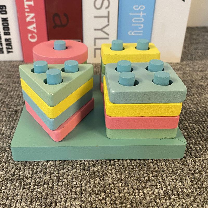 Montessori Wooden Four-Column Shape and Color Recognition Toy for Toddlers