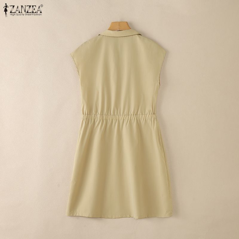ZANZEA Women Casual Turn Down Collar Summer Short Sleeve Shirt Dress