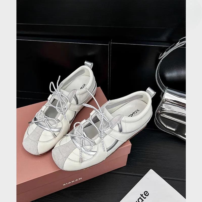 Fashion Inner Height Increase 4cm Empty Shoes Women's New Ballet Mary Jane Shallow Mouth Single Shoes Lace-up Comfortable Casual Shoes