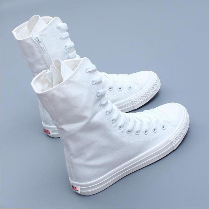 Side Zipper Inner Height-increasing Canvas Shoes Women's 2025 Spring and Autumn New Versatile All-black High-top Shoes Canvas Short Boots
