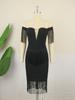AOMEI Schwarze Quastenkleider Damen V-Ausschnitt Schulterfrei Sexy Bodycon Abendparty Fransensaum Outfits