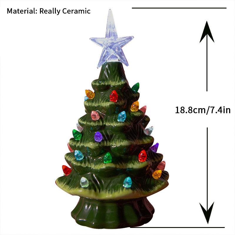 Retro Hand-Painted Tabletop Christmas Trees, Ceramic Christmas Trees That Light Up, Table Top Christmass Tree With Lights