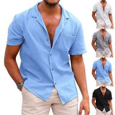 Designer Frühling Sommer Herren Casual Baumwolle Leinen Einfarbig Kurzarm Hemden Lose Hemden
