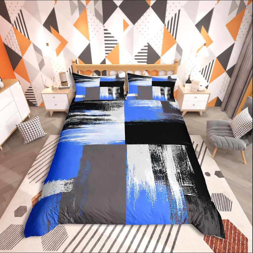 Homewish Abstrakcyjny Prostokąt Zestaw Poszwy na Kołdrę, Graffiti Splash dla Nastolatków Zestaw Pościeli, Minimalistyczny Wystrój Geometryczny