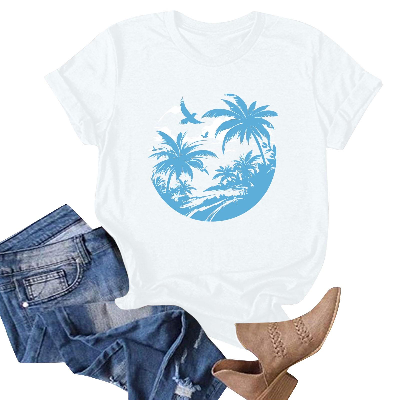 

Женская футболка с коротким рукавом и гавайским цветочным принтом XL белый