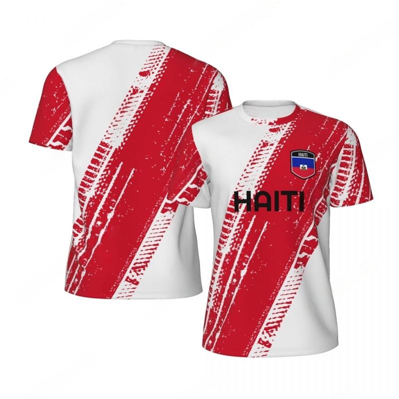 Haiti Flag Football T-shirt Ανδρικό 3D Τυπωμένο T Shirt Παιδική Μόδα Λαιμόκοψη Κοντομάνικο Ποδοσφαιρικό T-shirt Αναπνέον Αθλητικό Φαρδύ T-shirts