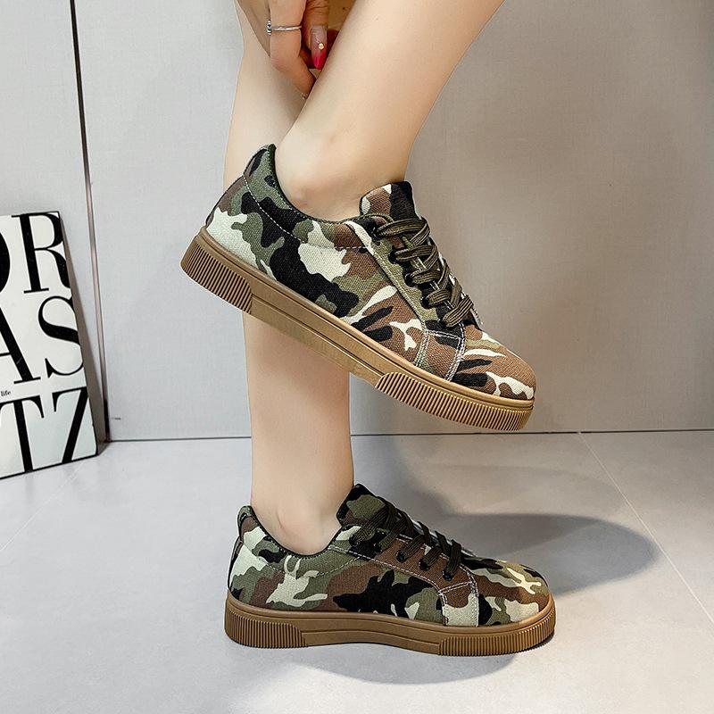 European and American large size camouflage canvas shoes spring and autumn new casual flat comfortable sports shoes
