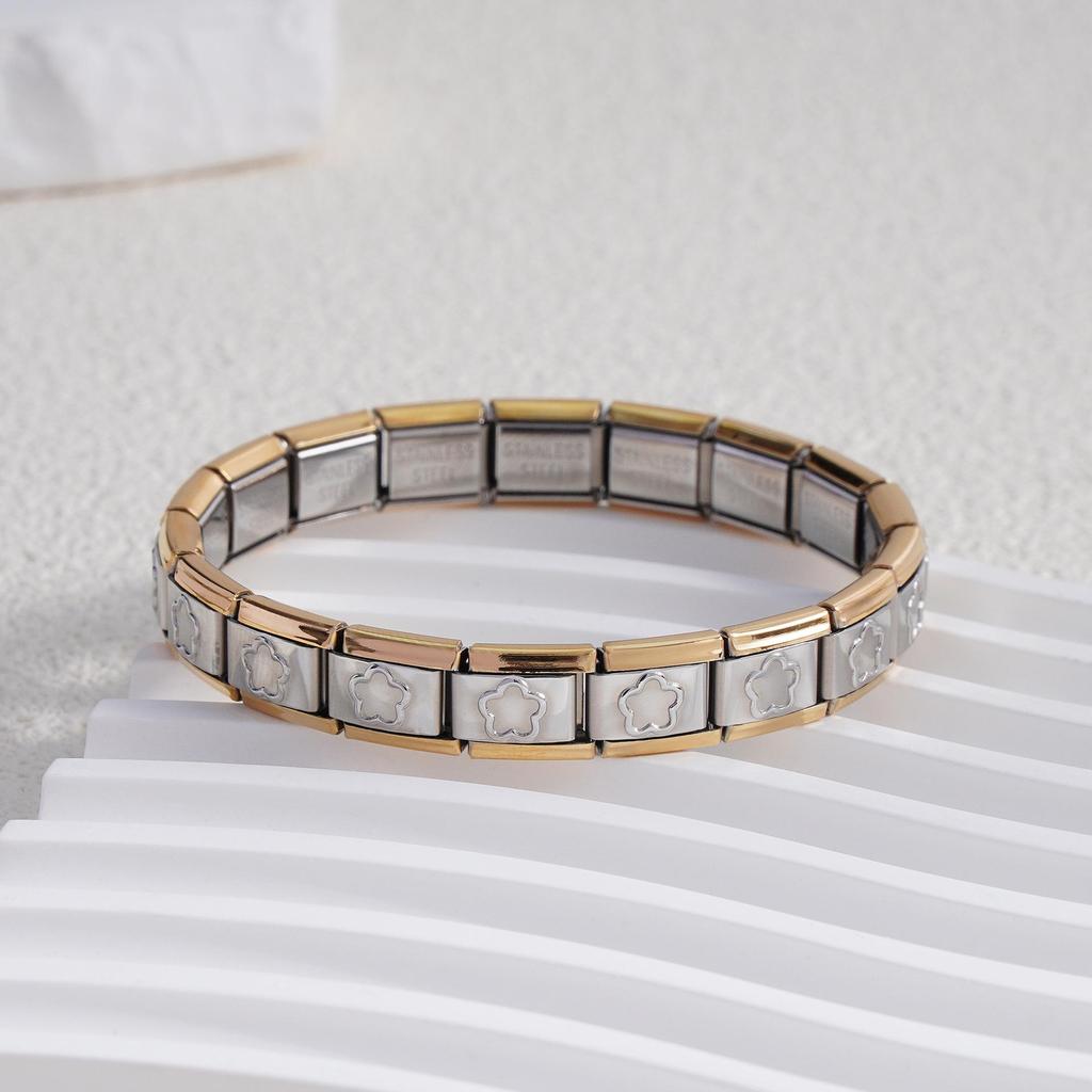 Italian Stainless Steel Love Heart & Star Modular Bracelet - Detachable Elastic Watch Band, European & American Fashion.