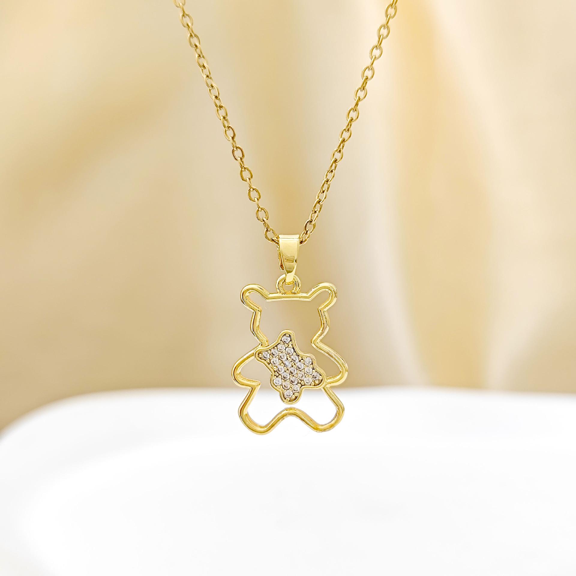 

European & American Minimalist Bear Hollow Necklace - Non-fading & Versatile Korean Style for Women. Perfect Light Luxury Gift for Girlfriend.