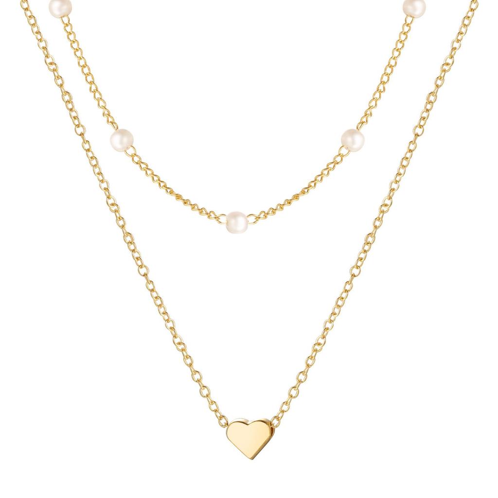 Collana di Tendenza a Doppio Strato: Collana clavicola Cuore di Pesca in Rame e Perla Sintetica