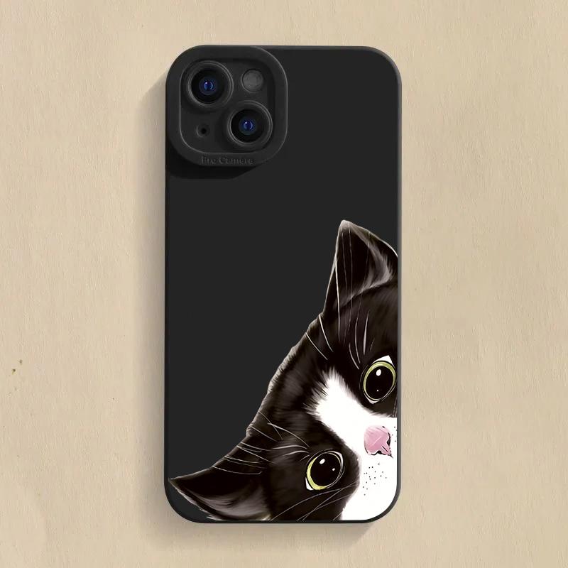 Süßes schwarzes Katzenmuster Silikon Handyhülle Für iPhone 17 Air 16 e 15 14 13 12 11 Pro Max Plus Mini SE Stoßfest Weiche Hülle