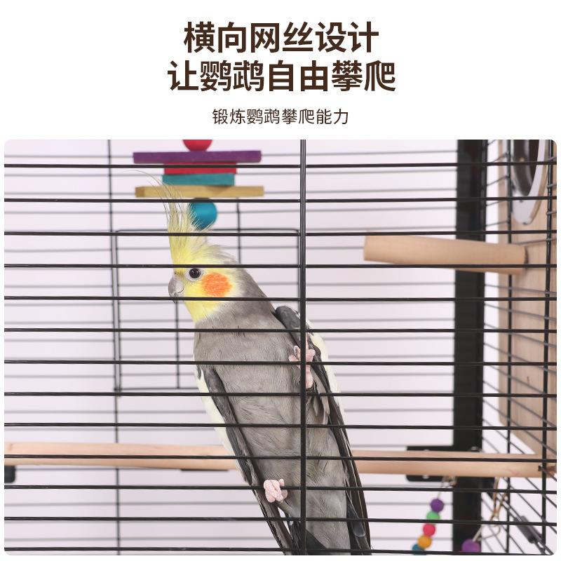 Acrylic Transparent Splash-Proof Horizontal Wire Bird Cage for Parrot Cockatiel Mynah Budgie Large Luxury Villa Style Perch