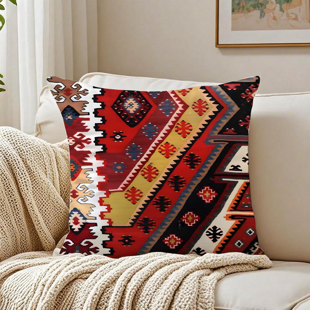 Türkischer Kilim Teppich Kissenbezug Beidseitiger Plüsch Sofakissenbezüge Bio Atmungsaktiv Verdeckter Reißverschluss