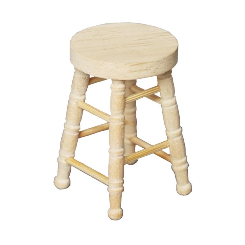 Wood Stool Toy Figure Model Realistic Vintage Realistic Doll House Pretend Girls Gift Vintage Realistic Round Top Stool