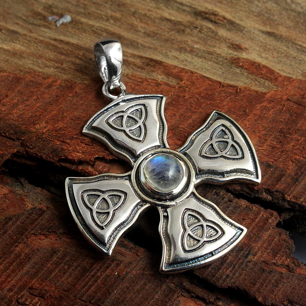 Moonstone Pendant, Maltese Cross Pendant, Silver Charm Jewelry, 925 Sterling Silver, Handmade Jewelry