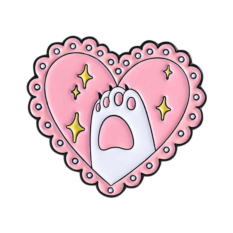 Cute Cat Heart Enamel Pins Custom Pink Cat's Paw Brooches Lapel Badges Clothes Animal Jewelry Gift for Kids Friends