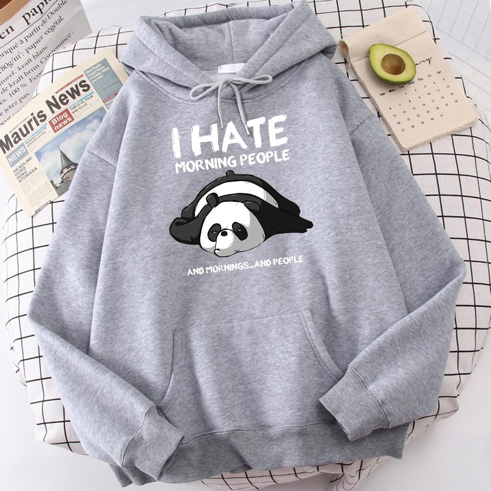 Lazy Panda I Hate Morning People Printed Hoodie Women's Casual Fashion Hoody Autumn Soft Sweatshirt Harajuku Warm Sportswear Men