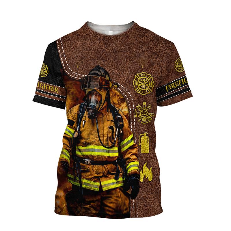 Firefighter Graphic Printed Summer Men's O-Neck T-Shirts Casual Short Sleeve Oversized Pullover Fashion Streetwear Men Clothing