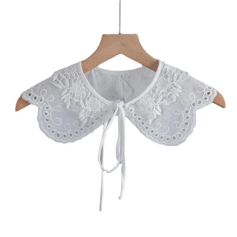 Elegant White Shirt Fake Collar for Women Shirt Detachable Collar Shawl Wrap False Collar Necklace Scarf Embroidery Short Shawl