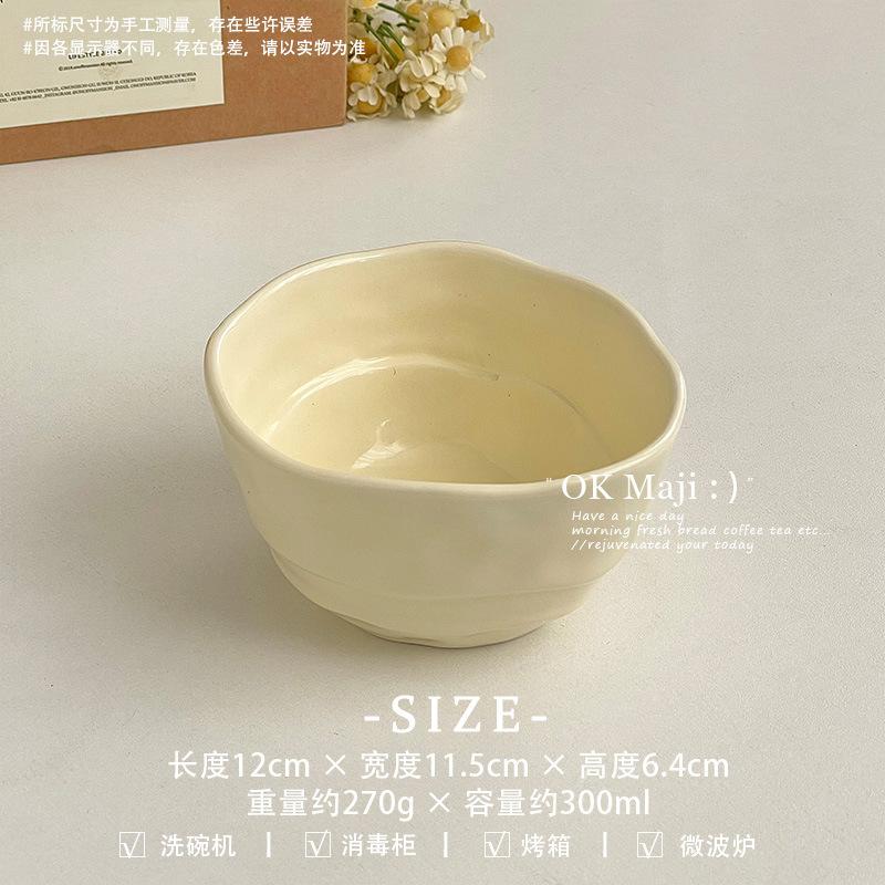 Ins Style Cute Ceramic Rice Bowl Cream Style Tableware High Value Fruit Salad Bowl Oat Yogurt Breakfast Bowl Simple
