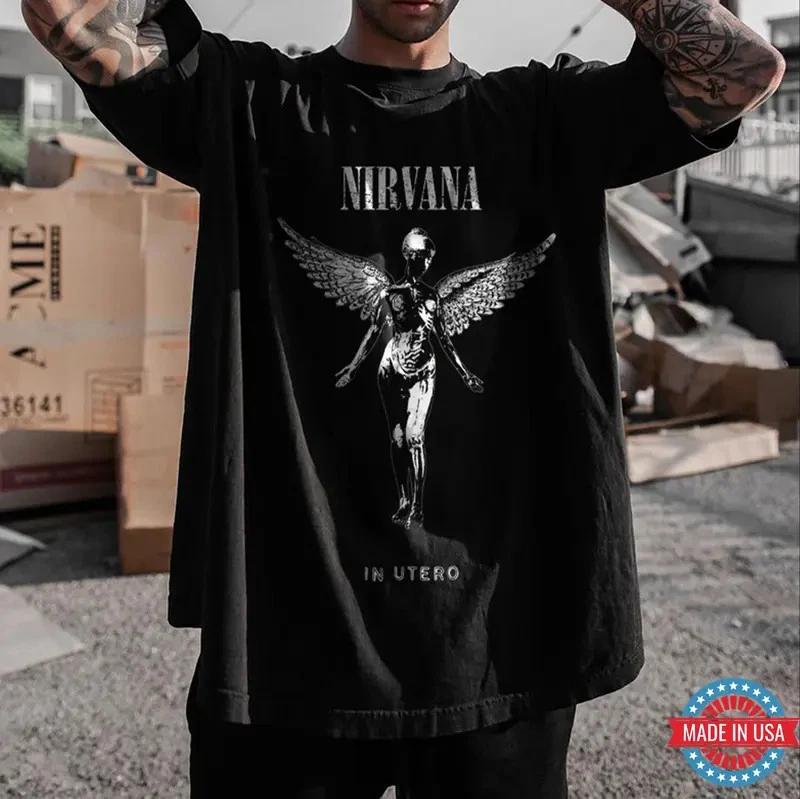 NIRVANA Angel with Wings Dark Style Black Print T-shirt L