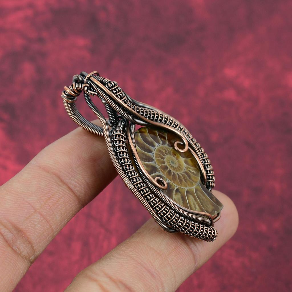 Ammonite Fossil Copper Pendant Copper Wire Wrapped Jewelry Handmade Pendant Dainty Gemstone Pendant Copper Wire Wrap Pendant Gifts For Wife