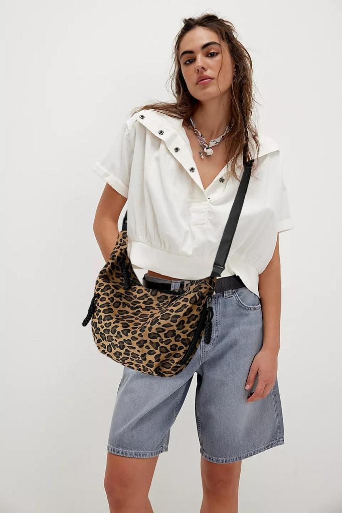 GSenhui Crescent Bag for Women - Half Moon Nylon Dumpling Sling Crossbody Bag with Multi-Pockets for Travel - Side Hobo Shoulder Bag, Leopard-Brown,