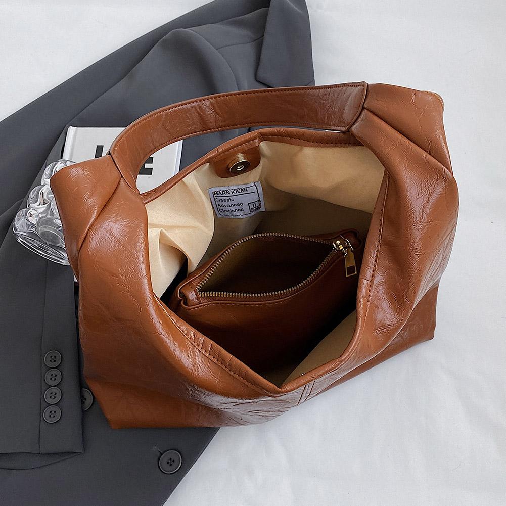 Vintage Leather Shoulder Bag with Clutch Purse Fashion Soft Hobo Bag Casual Tote Handbag Set Satchel Commuting Underarm Pouch