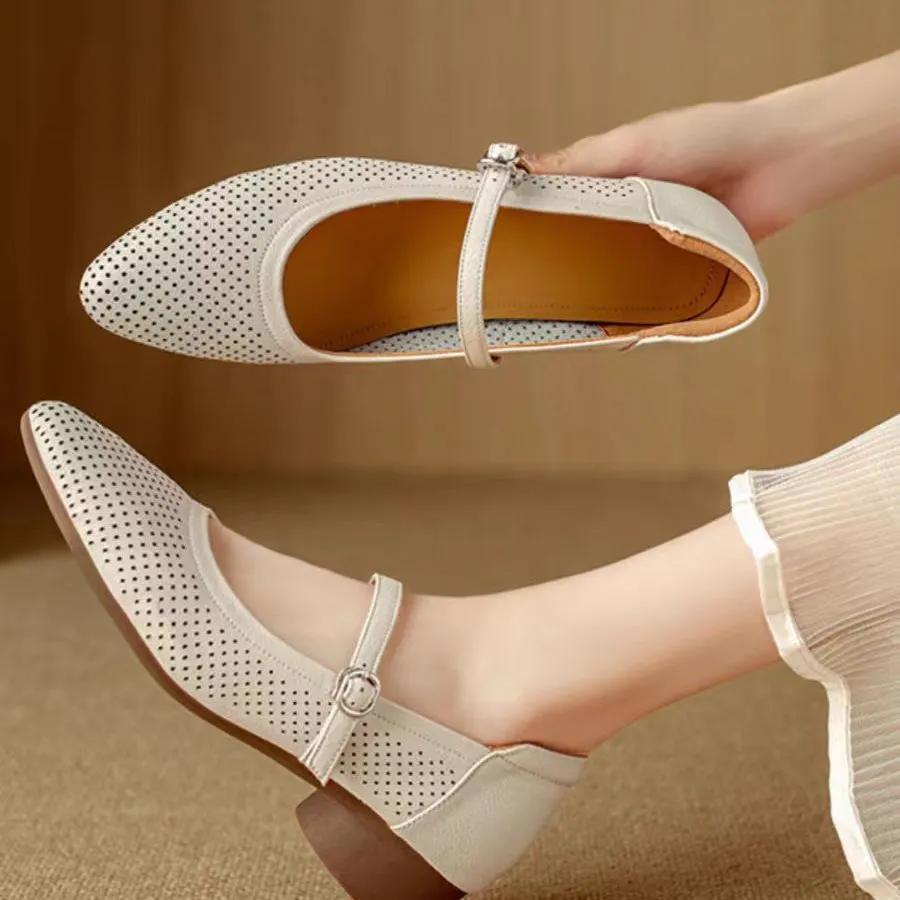 Damenschuhe klassisch spitz beige hohe Qualität Frühling & Herbst quadratischer Absatz Schuhe für die Büroarbeit ab701