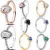 New 925 Silver Charm Pink Blue Green Black Heart-shaped Rings Women Rings Fine Jewelry Fashion Mother Gifts
