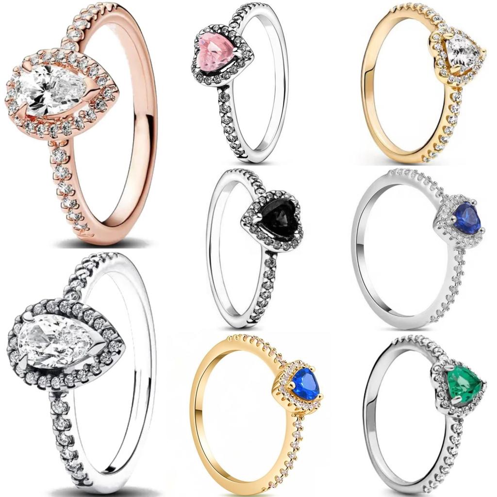 New 925 Silver Charm Pink Blue Green Black Heart-shaped Rings Women Rings Fine Jewelry Fashion Mother Gifts