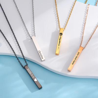 Stylish 3D Titanium Steel Pendant Necklace with Engravable Long Bar for Unisex
