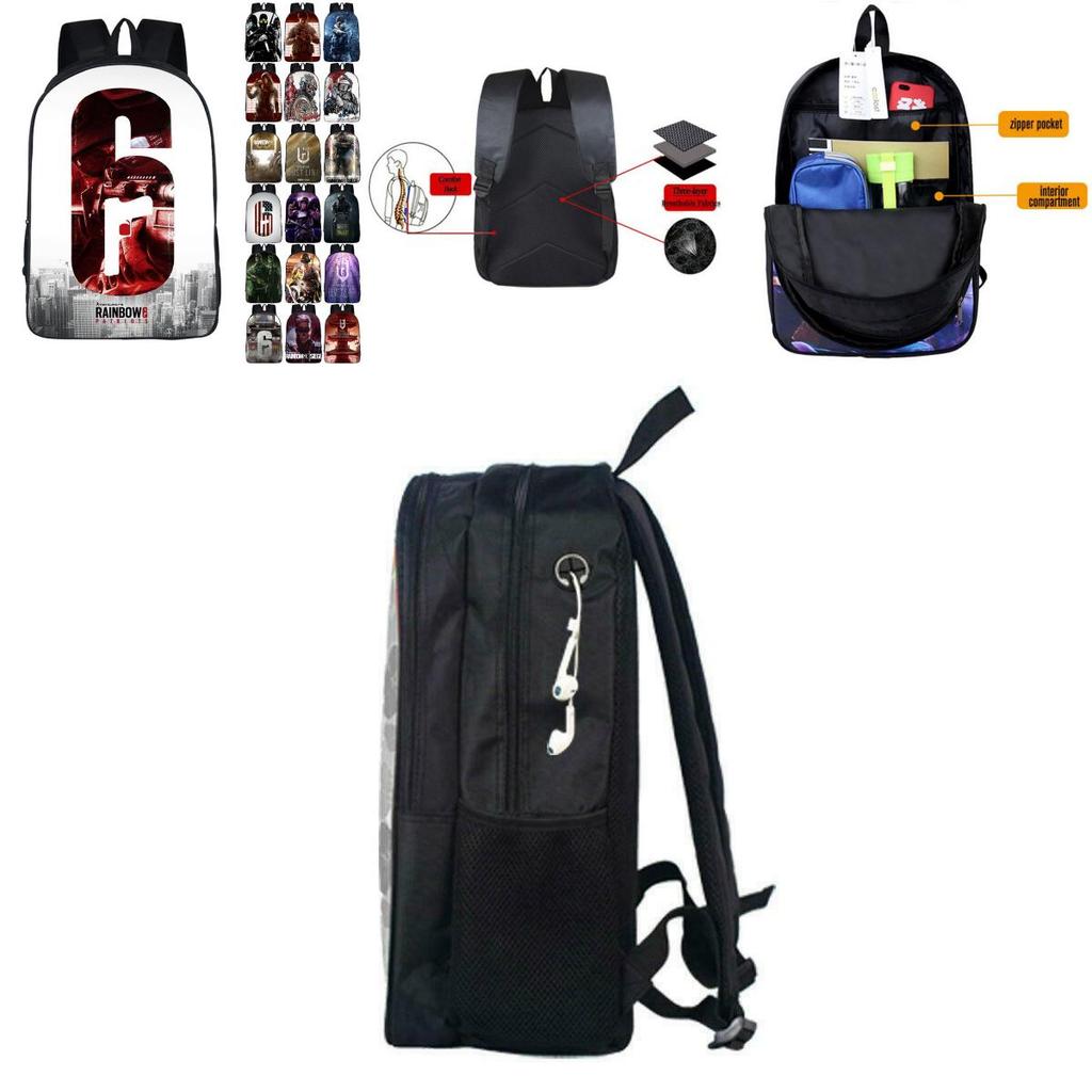 Durable Tom Clancy Rainbow Six Siege Backpack With Adjustable Shoulder Straps And Headphone Jack