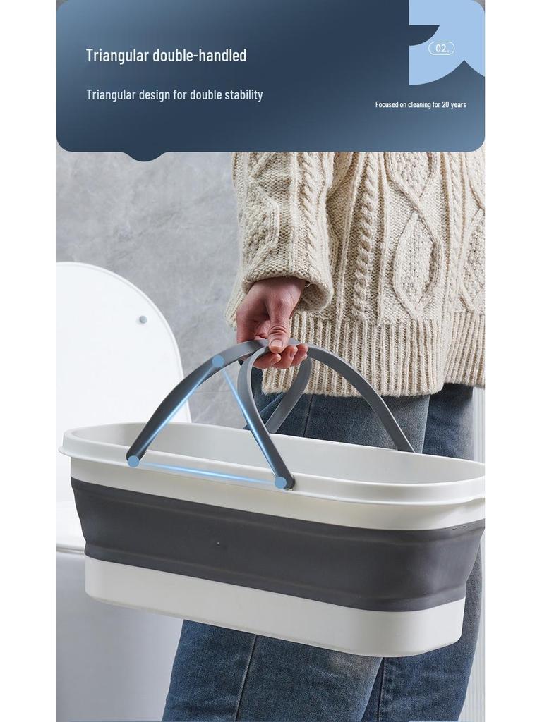 Thickened Foldable Mop Bucket with Wheels - Rectangular Flat Plastic Design