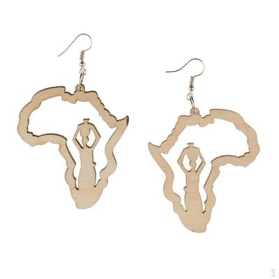 Stylish Africa Map Earrings Wood Stud Afro Girls Large Size