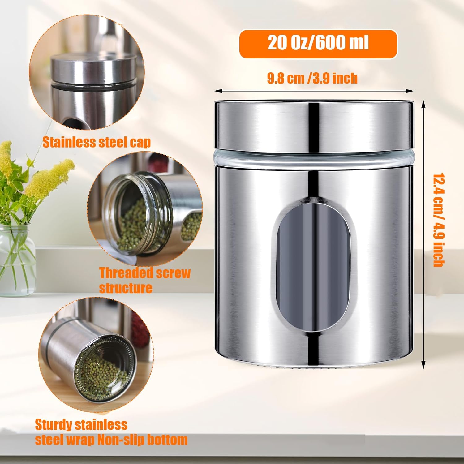 

Набор из 2 герметичных кухонных контейнеров, 20 унций, нержавеющая сталь, стекло, банки для хранения продуктов с крышками United States