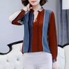 Spring Fashion Long Sleeve Women Blouses Elegant Printing Striped V-neck Casual Shirts for Women Fashion Thin Slim Office Lady Shirt Tops 875B