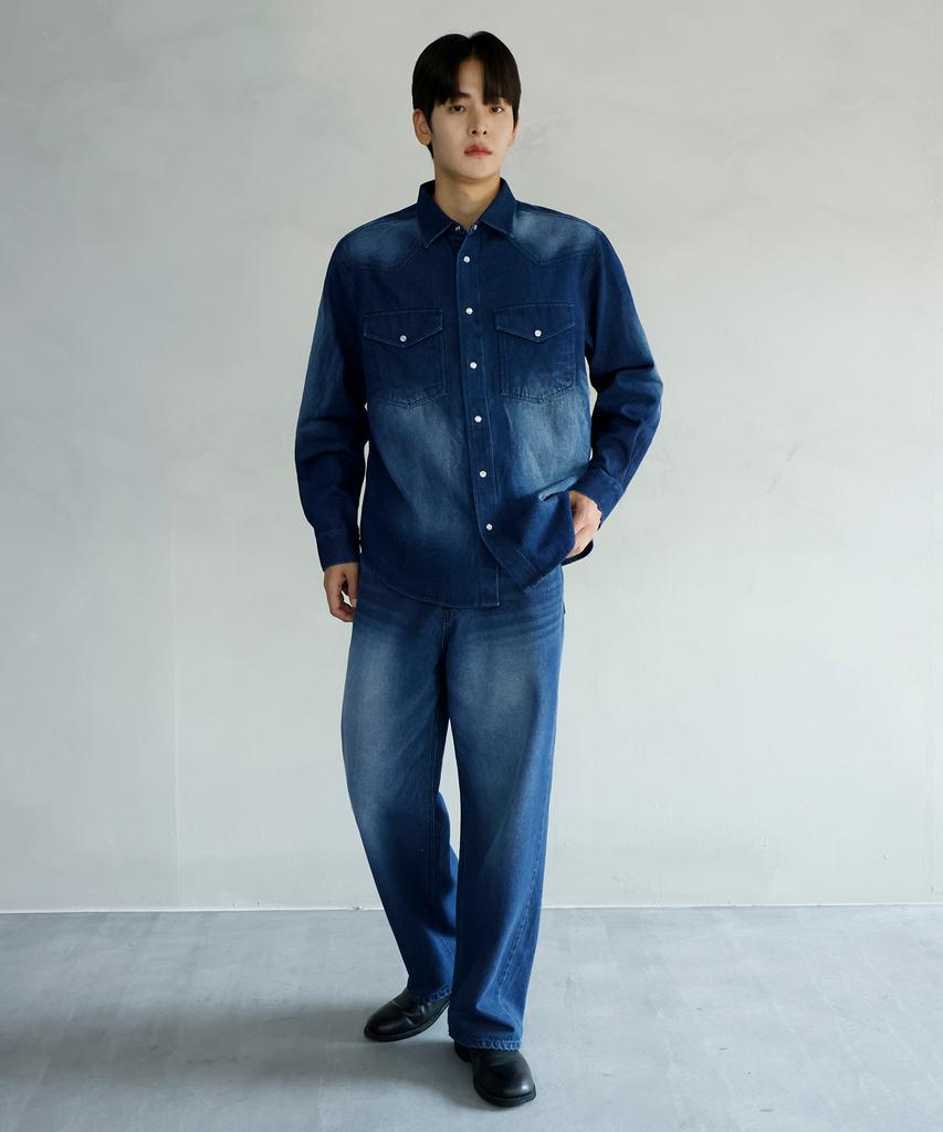 SIGNATURE [Choi Jong-Woo X Signature] Western Washed Denim Shirt [Indigo]