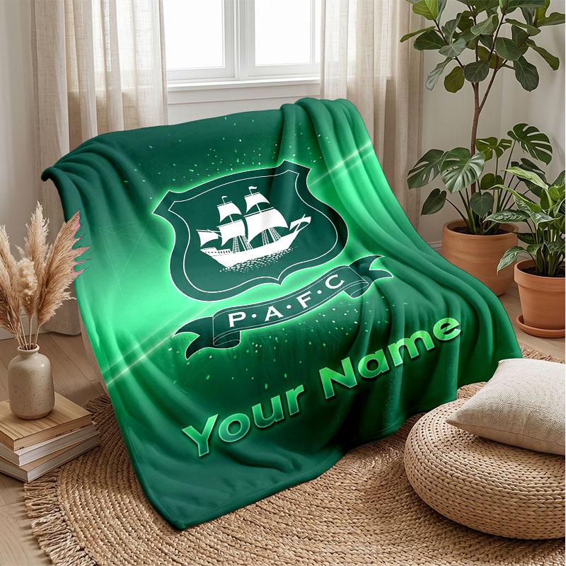 Coperta Flanella con Testo Nome Personalizzato Plymouth Argyle FC Logo Calcio Plaid Pile Personalizzato Regalo Speciale per Divano Camera da Letto Casa