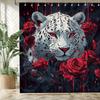 Intense Snow Leopard & Red Roses Waterproof Mildew-Resistant Shower Curtain - Bold Art Design for a Dramatic Bathroom Décor