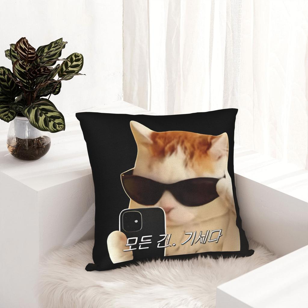 Soft Smiling Beluga Cat Meme Pillowcase Polyester Cushion Cover Decor Funny Kitten Throw Pillow Case Cover Sofa Square