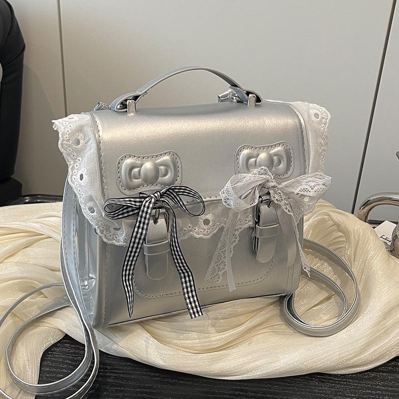 The College's Trendy Autumn Fashion Lace Sweet Schoolbag, Hand-held Double-shoulder Girls' Small Square Bag