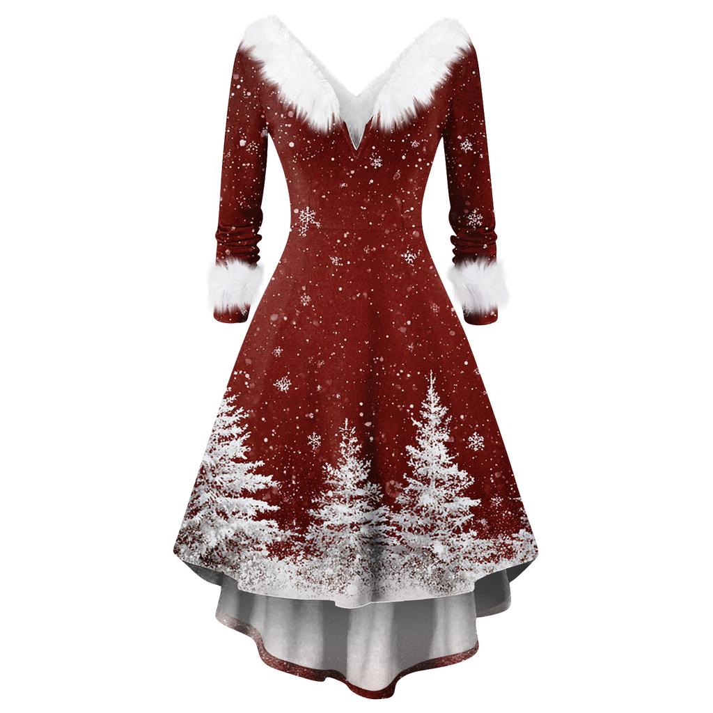 Damen Modisches Lässiges Figurbetontes Weihnachtsdruck Party Langarmkleid