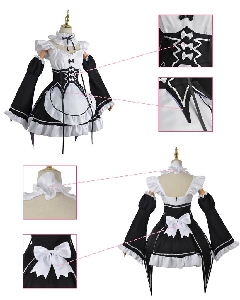 Ram Cosplay Wig with Pink Short Cosplay Costume for Perfect for School and Stage Performances Cosplay with Size [Excellent Product] Hair, Re0 Adults,