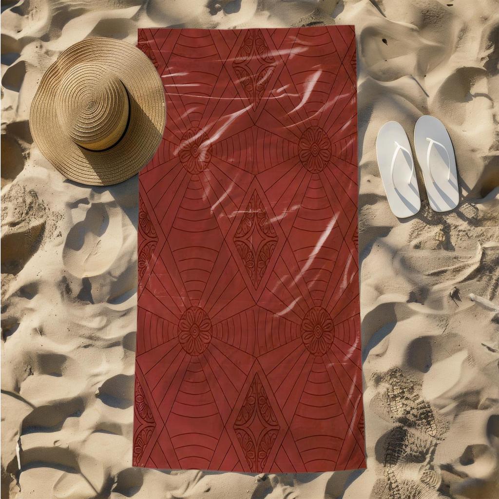 1pc Geometric Floral Pattern in Warm Terracotta Tone 2D Printed Microfiber Beach Towel, quick dry super absorbent. Great for
