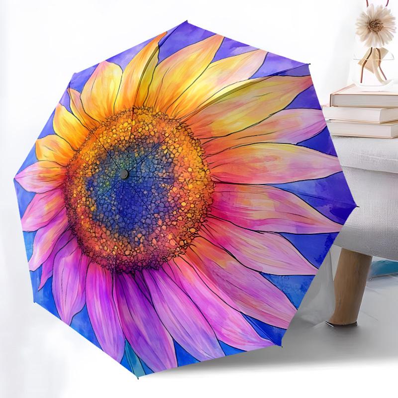 1pc Sunflower Bloom Automatic Folding Umbrella - 8-Rib Compact Travel Umbrella Durable & Portable for Outdoor Use, Perfect Gift017