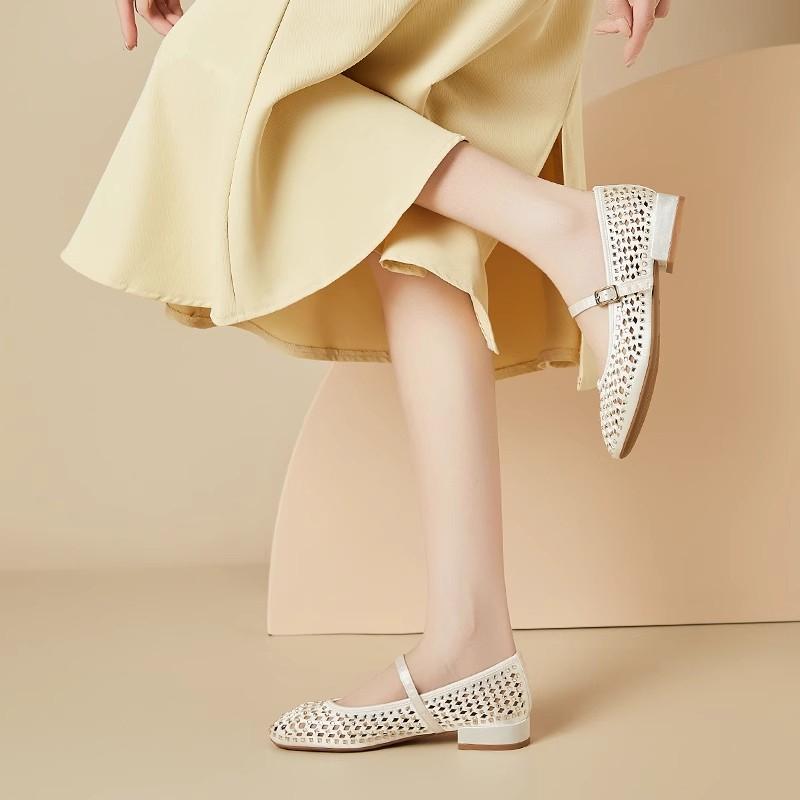 Fashion The 2025 New Fairy Style Mary Jane Water Diamond Shallow Toe Sandals for Women with Mesh and Perforated Holes