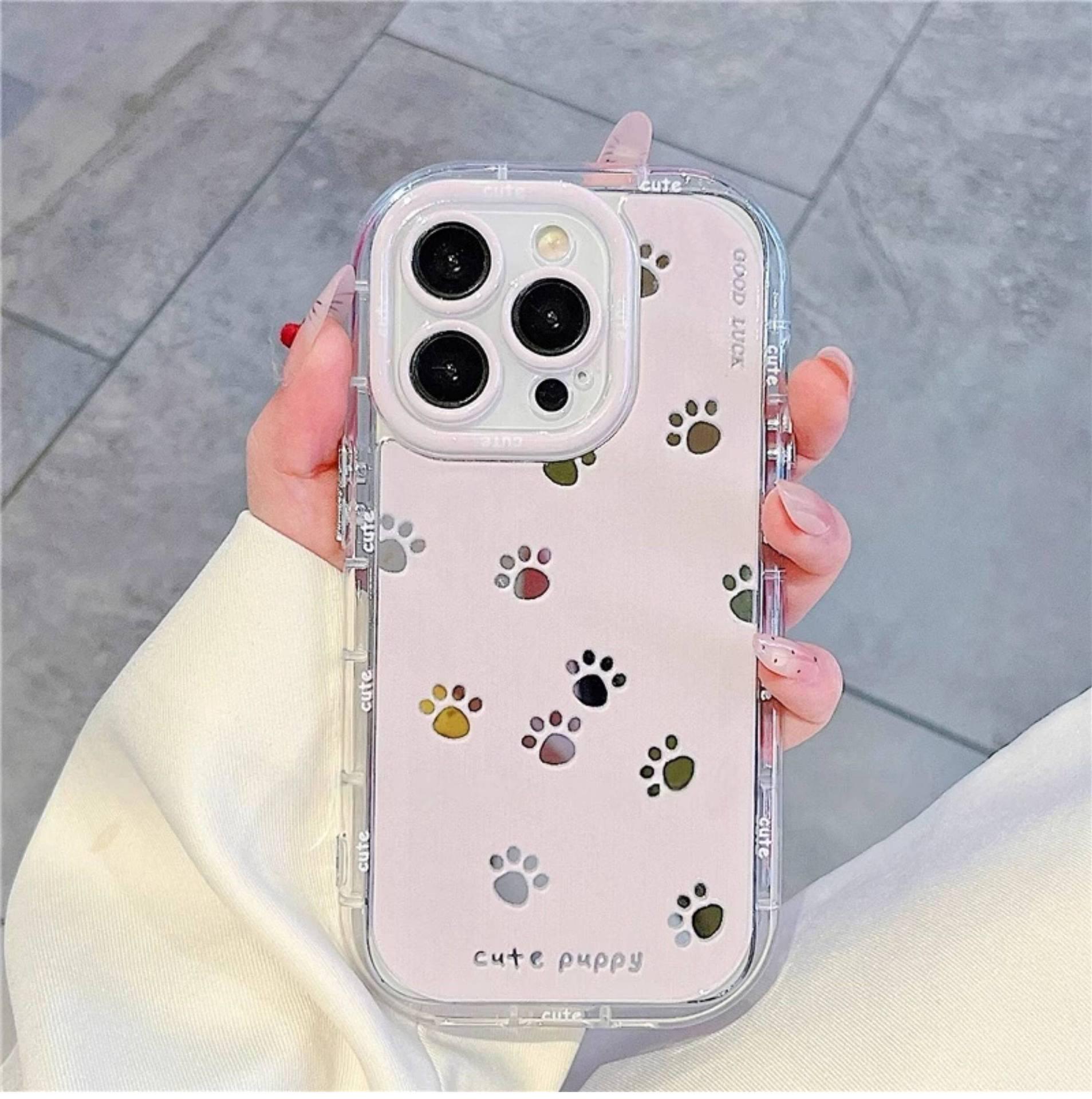

Hollow Cat Paw Mirror Cream Shell Phone Case for iPhone 14/15/16/17 Pro Max iPhone 11