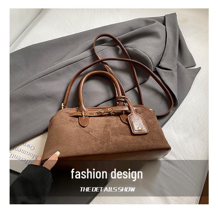 2025 Retro Niche Suede Colorblock Crossbody Baguette Handbag - New Versatile Fashion for Women